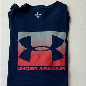 Under Armour Dark Blue Tee with Red and Gray Logo Size L
